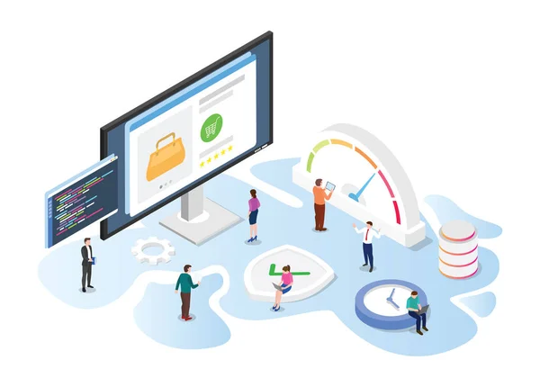 Web sitesi sayfa hızı kavramını modern izometrik veya 3d biçim çizimi ile yüklüyor