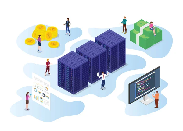 Criptomoneda Industria Minera Con Ilustración Moderna Vectores Estilo Isométrico Plano — Vector de stock