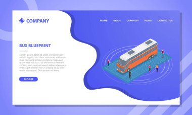 Web sitesi şablonu veya izometrik biçim vektör illüstrasyonlu ana sayfa indirme için bus şablonu kavramı