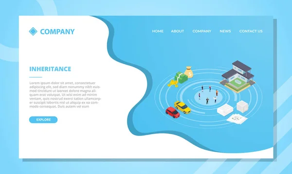 2008 Inheritance Conception Website Template Landing Homepage Isometric Style Vector — 스톡 벡터