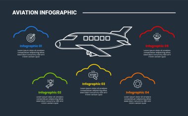 Havacılık bilgi işlem diyagramı ile küçük düzlem kenar görünümü ile koyu arkaplan parlaklığı çizgisi biçimi 5 nokta vektörü