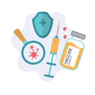 Önleme enjeksiyonu, aşılama. Coronavirus enfeksiyonu tedavisi. Aşı konsepti. Hastalıklardan korunmak için aşı enjeksiyonu fikri.