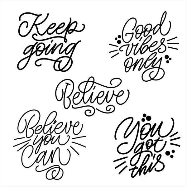Good Vibes and positive thoughts letterings and other elements. Great lettering and calligraphy for greeting cards, stickers, banners, prints and home interior decor. Isolated vector — Stock Vector