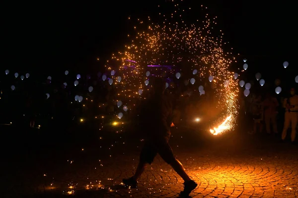 Fire Spitter Performing Party — Stock Photo, Image