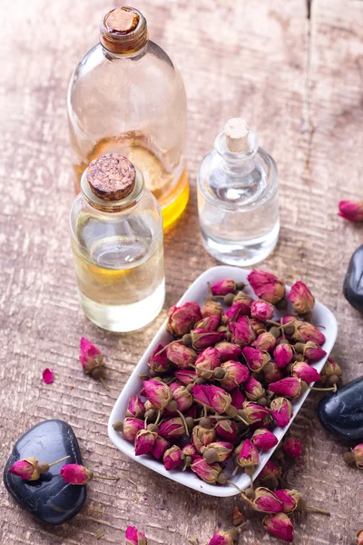 Bottles with essential aroma oils — Stock Photo, Image