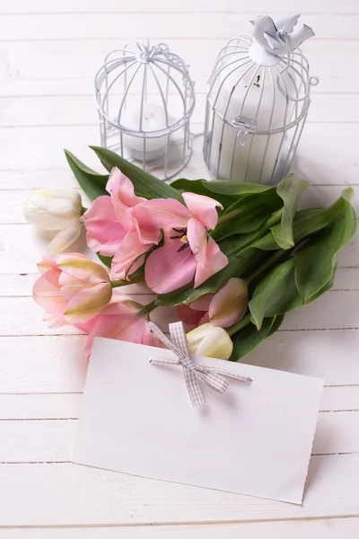 Spring white and pink  tulips — Stock Photo, Image