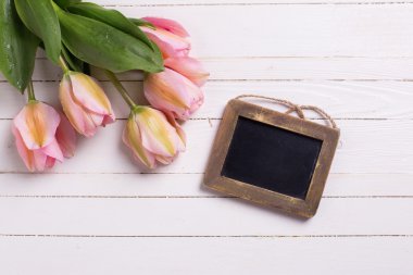 Pembe Laleler ve boş yazı tahtası 