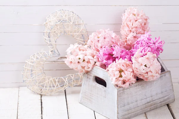 Fresh hyacinths in wooden box — Stock Photo, Image