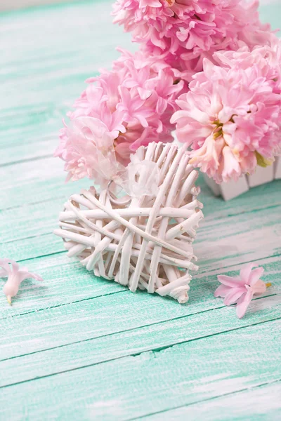 Corazón blanco y flores de jacintos rosados —  Fotos de Stock