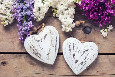 Eflatun çiçekler ve dekoratif Kalpler 