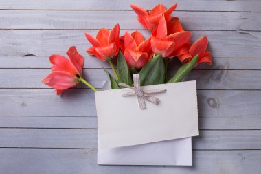 Zarf ve boş etiketteki laleler