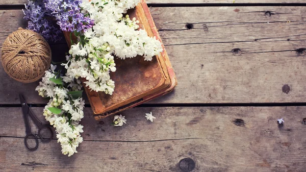 Flores de lila en libros antiguos —  Fotos de Stock