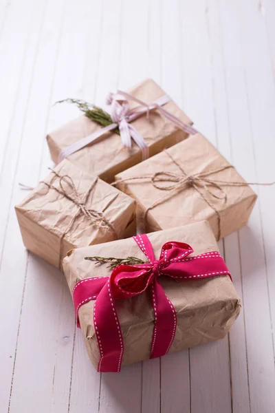 Festive gift boxes — Stok fotoğraf