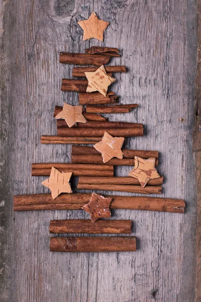Κανέλα δέντρο και ξύλινα αστέρια — Φωτογραφία Αρχείου
