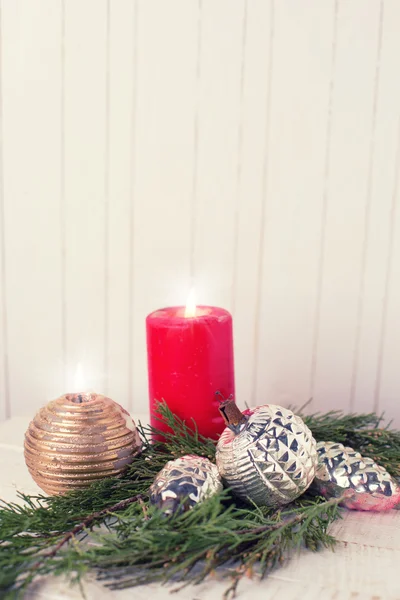 Spruce branches, candles — Stock Photo, Image