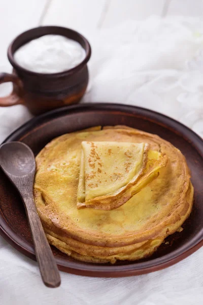 Pancakes or crepes on palte — Stock Photo, Image