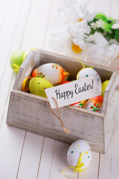 Colorful easter eggs in box — Stock Photo, Image