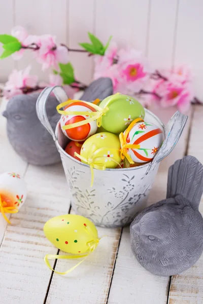 Colorful easter eggs and rabbit — Stock Photo, Image