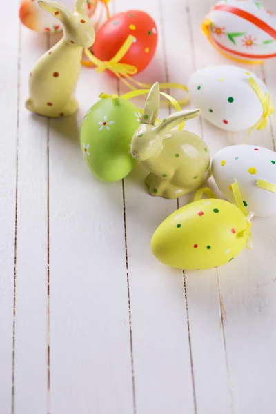 Easter rabbits and eggs. — Stock Photo, Image