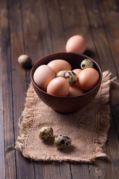 Chicken and quail eggs — Stock Photo, Image