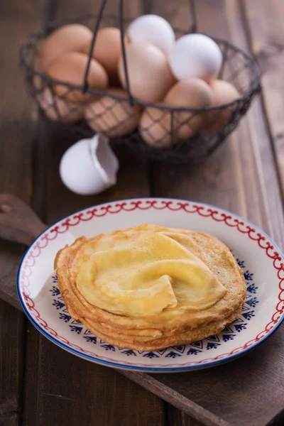 Pancakes or crepes on plate — Stock Photo, Image