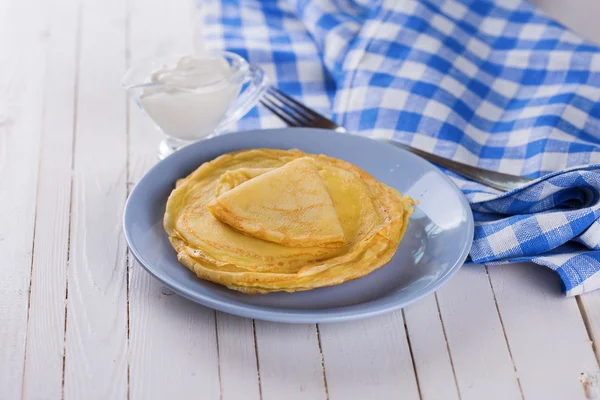 Pancakes or crepes on plate — Stock Photo, Image