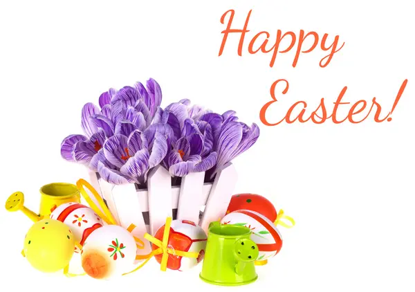 Easter eggs and flowers. — Stock Photo, Image