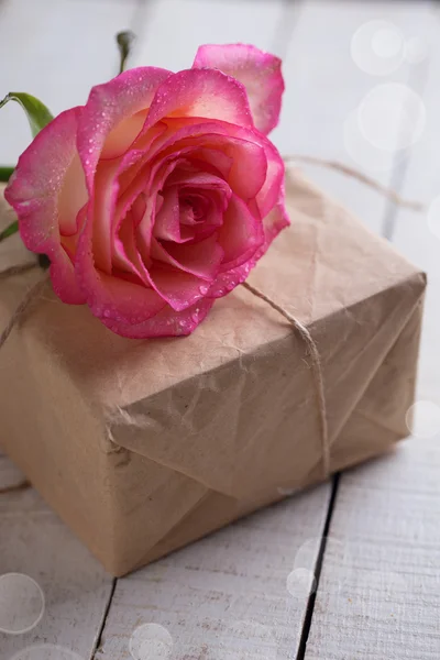 Beautiful flower rose on box — Stock Photo, Image