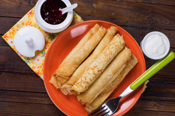 Pancakes or crepes on plate — Stock Photo, Image