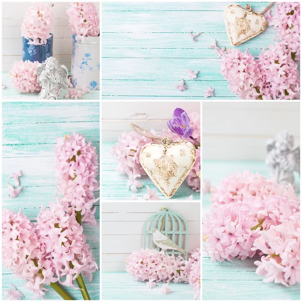Frische Blumen Hyazinthen und dekorative Objekte — Stockfoto