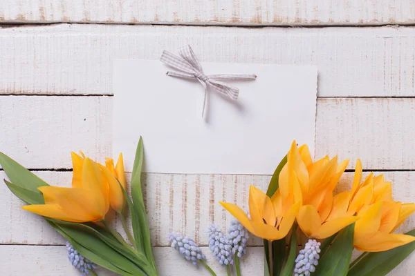 Bakgrund med färska blommor och Tom tagg — Stockfoto