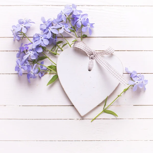 Fundo com flores azuis e coração decorativo — Fotografia de Stock