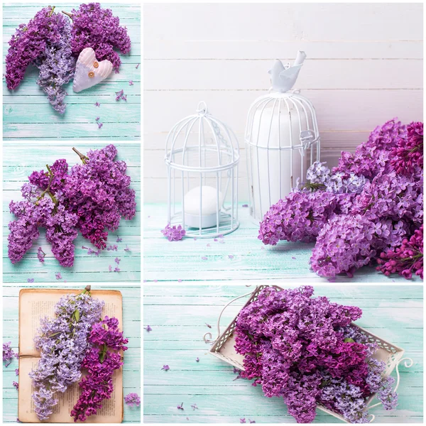 Fleurs lilas et cœurs décoratifs — Photo