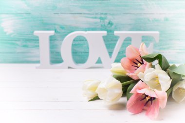 taze laleler ve kelime aşk