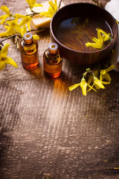 Essential aroma oil in bottles — Stock Photo, Image