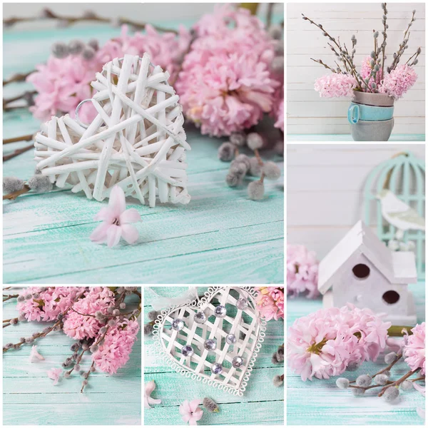 Collage mit Blumen und Herz — Stockfoto