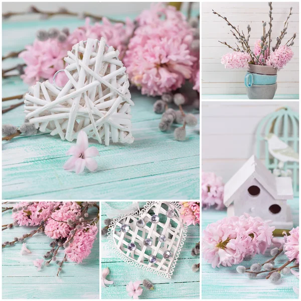 Collage met bloemen en hart — Stockfoto