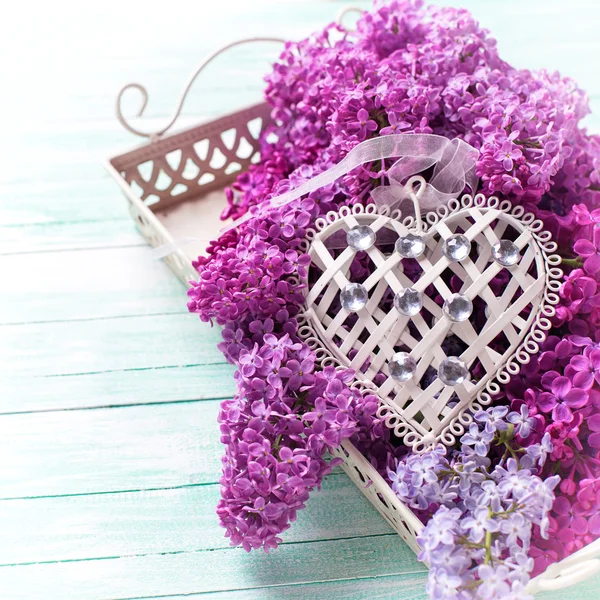 Çiçek tablası ve kalp — Stok fotoğraf