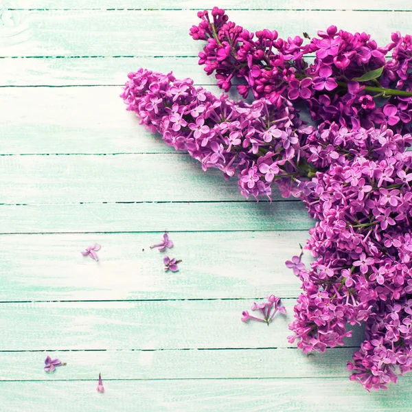 Lilac flowers on wood — Stock Photo, Image