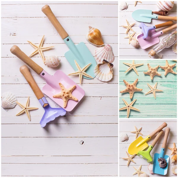 Collage with tools for sand — Stock Photo, Image