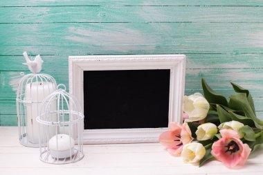 Flowers, blackboard and candles clipart