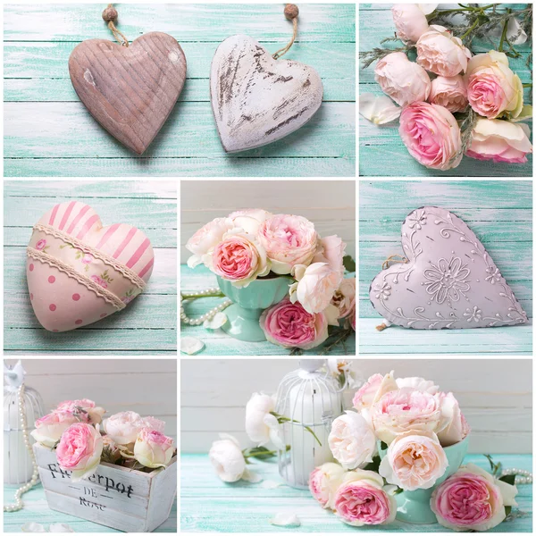 Collage mit Blumen und Herzen — Stockfoto