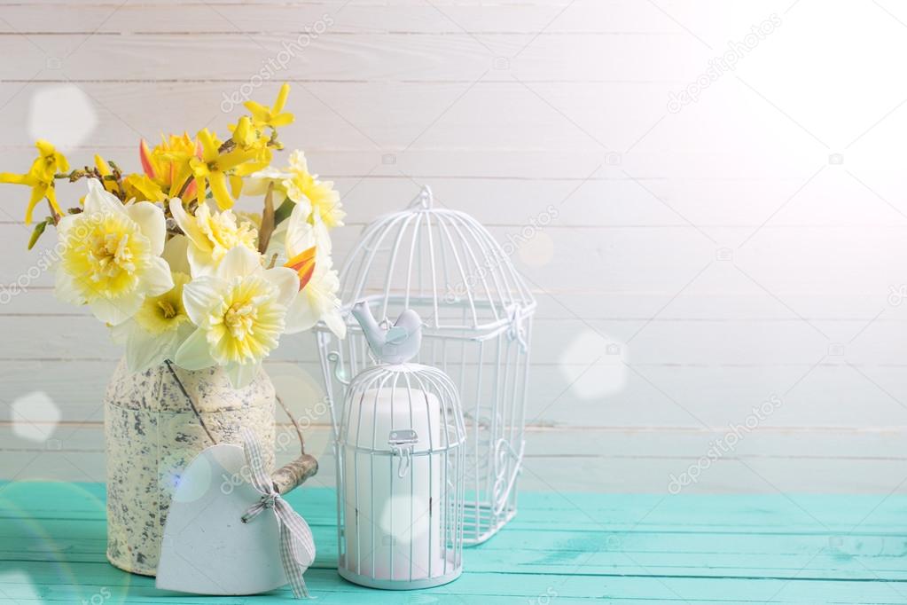 Flowers and candle in cage