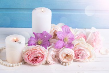 pembe Gül ve menekşe akasma çiçekler