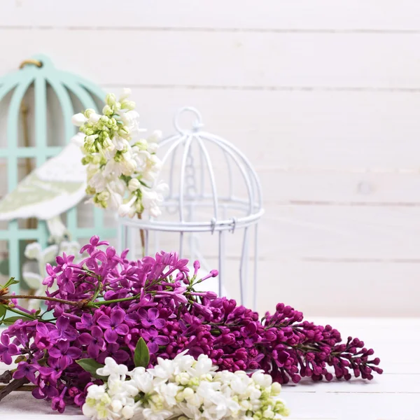Bougie et fleurs de lilas — Photo