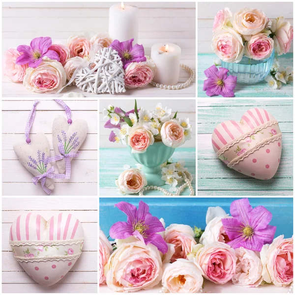 Gül ve kalpleri ile kolaj.