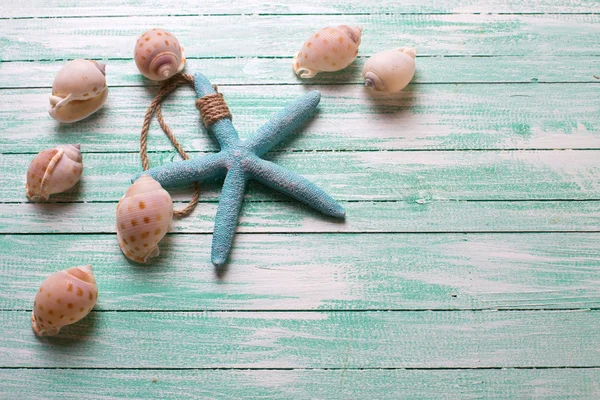 Artículos marinos sobre fondo de madera . — Foto de Stock