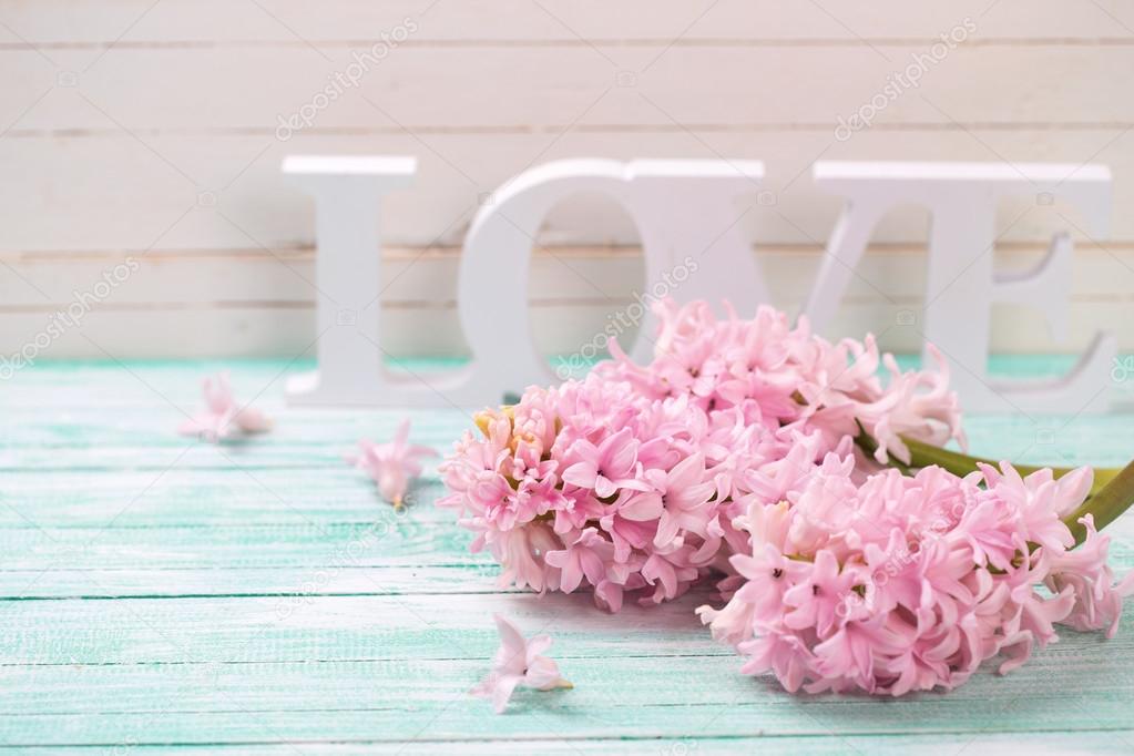 flowers and wooden word love