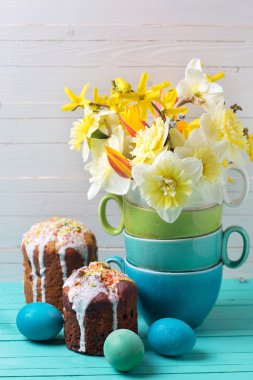 easter cakes and eggs and flowers