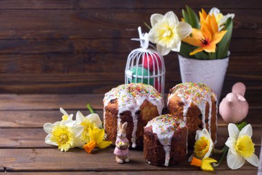 Easter cakes, flowers and Easter decorations